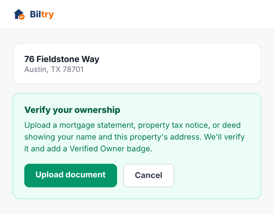 Verify your ownership screen